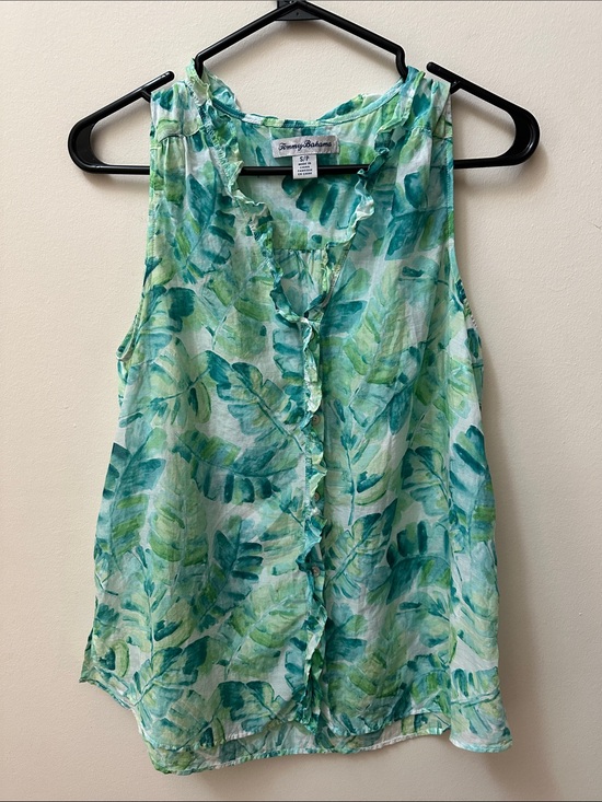 Tommy Bahama Tops - Tommy Bahama Teal and Light Green Leaf Print Sleeveless Camisole